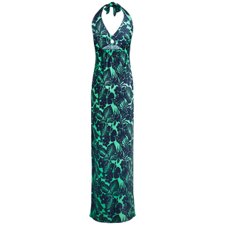 女士 Flowers Paradise 挂脖式超长款连衣裙 Green paradise 后视图
