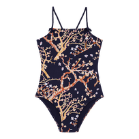 Bañador de una sola pieza con estampado Sweet Blossom para niña Azul marino vista frontal