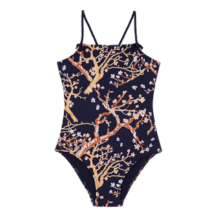 Girls One-piece Swimsuit Sweet Blossom Navy front view
