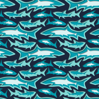男士 Requins 3D 长袖防晒衣 Navy 打印