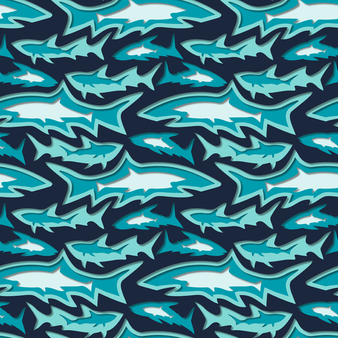 T-shirt anti UV manches longues homme Requins 3D Bleu marine imprimé