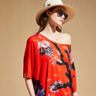 Vestido largo de viscosa con estampado Spring Flower para mujer - Vilebrequin x Patrizia Gucci Amapola detalles vista 1
