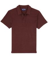 Men Linen Jersey Polo Shirt Solid Mahogany front view