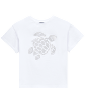 Girls Cotton T-shirt Ikat Turtle White front view