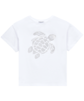 T-shirt bambina in cotone Ikat Turtle Bianco vista frontale