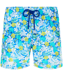 Men Classic Printed - Men Swimwear Tropical Turtles Vintage, Lazulii blue front view
