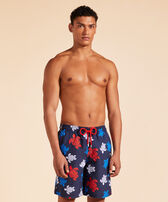 Men Long Swim Trunks Tortues Multicolores Navy front worn view