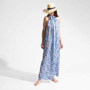 Women Sleeveless Silk Dress Isadora Fish White 正面穿戴视图
