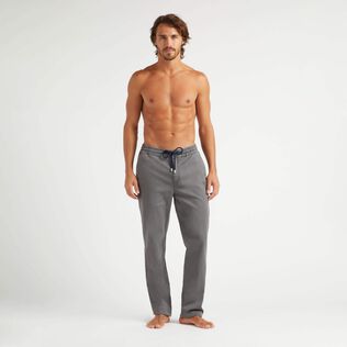 Men Tencel Cotton Elastic Waist Pants Anthracite front worn view
