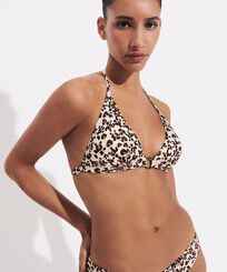 Top de bikini anudado alrededor del cuello con estampado Turtles Leopard para mujer Straw vista frontal desgastada