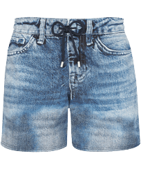 Pantaloncini mare uomo elasticizzati in denim Blu marine vista frontale