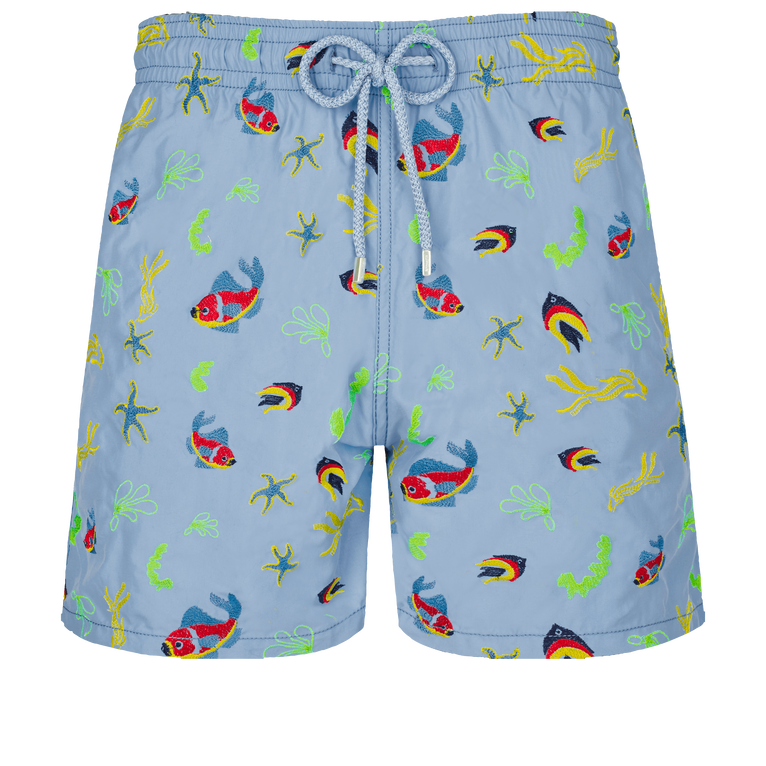 Men Swim Shorts Embroidered Naive Fish - Swimming Trunk - Mistral - Blue