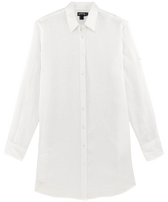 Women Long Linen Shirt Solid White front view
