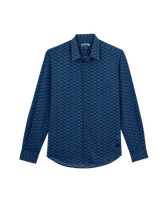 中性 Fish Net 有机棉巴厘纱衬衫 Navy 正面图