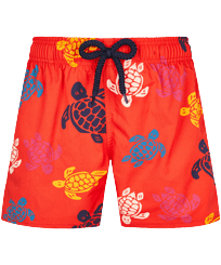 Maillot de bain stretch garçon Ronde Tortues Multicolores Coquelicot vue de face