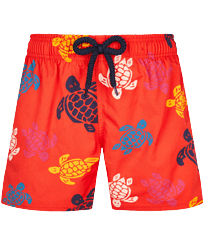 Boys Stretch Swim Trunks Ronde des Tortues Multicolores Poppy red front view