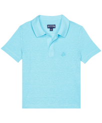 Linen Boys Polo Shirt Solid Lazulii blue front view