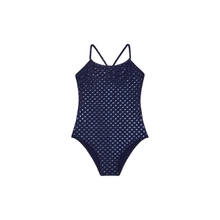 Girls One-piece Swimsuit Relief Sparkling Navy front view