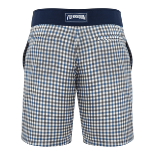 Maillot de bain homme en laine mérinos Carreaux - Vilebrequin x The Woolmark Company Gris/bleu vue de dos