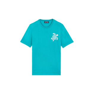 Camiseta de algodón con estampado Jacquard Turtle para hombre Disco green vista frontal