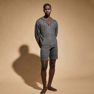 Unisex Linen Full Zip Hooded Sweatshirt Solid Heather anthracite front worn view