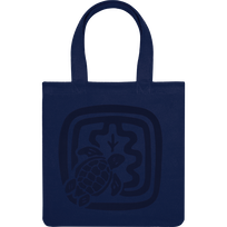 Borsa da spiaggia donna in cotone biologico - Vilebrequin x Ines de la Fressange Blu marine vista frontale