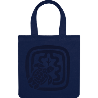 Borsa da spiaggia donna in cotone biologico - Vilebrequin x Ines de la Fressange Blu marine vista frontale