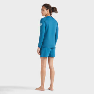 Men UV Protection Long Sleeves Rashguard Solid Peacock back worn view