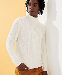 Men Others Solid - Men Cotton Cashmere Turtleneck Sweater, Off white front worn view