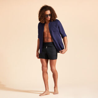 Bermudas de lino cortas para hombre Negro detalles vista 1