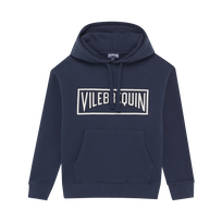 Boys Organic Cotton Hoodie Sweatshirt Stitched Logo Navy 正面图