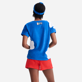 Women multicolor clouds t-shirt - Vilebrequin x JCC+ - Limited Edition Sea blue back worn view