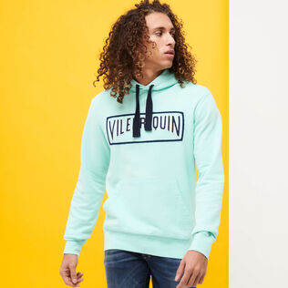 Solid Kapuzenpullover aus Baumwolle für Herren Lagune Vorderseite getragene Ansicht