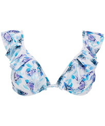 Women Underwire Printed - Women Halter Bikini Top Flash Flowers, Purple blue front view