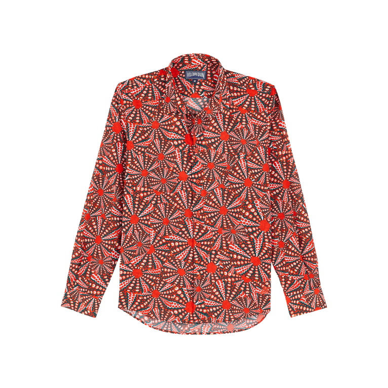 Vilebrequin Men Cotton Voile Lightweight Shirt Oursinades - Caracal - Red - Size L