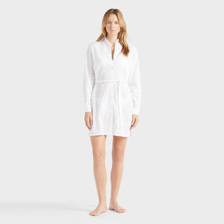 Broderie Anglaise Hemdkleid aus Baumwolle für Damen Weiss Vorderseite getragene Ansicht