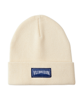 Gorro de punto en color liso para niños Off white vista frontal