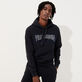 Men Cotton Hoodie Sweatshirt Solid Navy front worn view