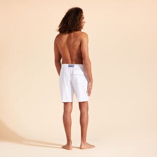 Unisex Terry Bermuda Shorts Solid White back worn view