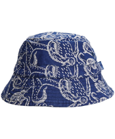 Gorro de pescador de algodón con estampado Macro Octopussy para niños Azul marino vista frontal