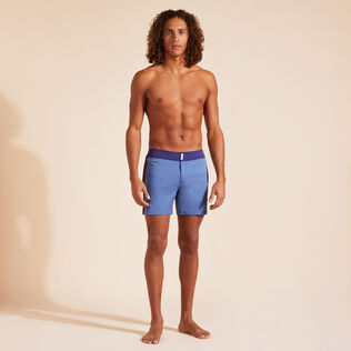Men Stretch Swim Trunks Flat Belt Color Block Storm front worn view