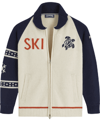 Cardigan uomo in lana Ski Turtle Off white vista frontale