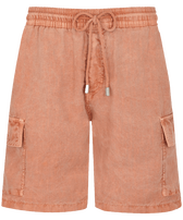 Men Linen Bermuda Shorts Mineral Dye Pottery front view