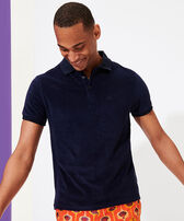 Polo en tejido terry liso para hombre Azul marino vista frontal desgastada