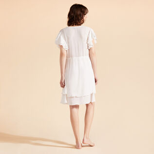 Women Viscose Fluid Dress Solid Off white back worn view