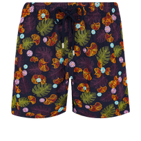 Men Swim Trunks Embroidered Mix of Flowers - Limited Edition Navy front view