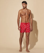 Men Swim Trunks Embroidered Hermit Crabs - Limited Edition Poppy red front worn view