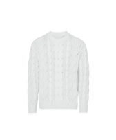 Herren Zopfmuster-Baumwollpullover Weiss Vorderansicht