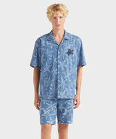 男士 Starfish 印花轻盈牛仔布衬衫 Bleach denim w4 正面穿戴视图