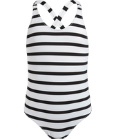 Girls One-piece Swimsuit Rayures Black/white vista frontale